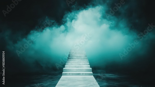 ethereal staircase rising through misty clouds in surreal dreamlike atmosphere