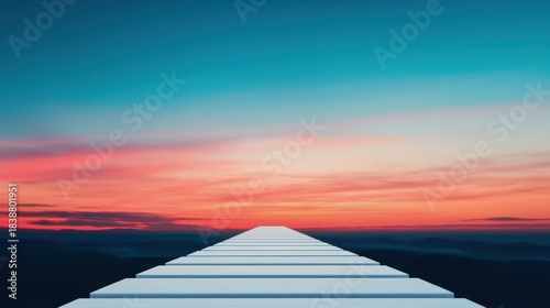 Serene Pathway Leading Towards Vibrant Sunset Over Calm Landscape in Tranquil Mode