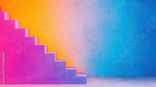 Colorful Gradient Staircase Against Vibrant Background in Abstract Art Style