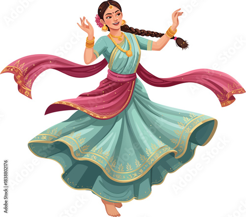 Indian Woman Dancing gracefully in Traditional Dress