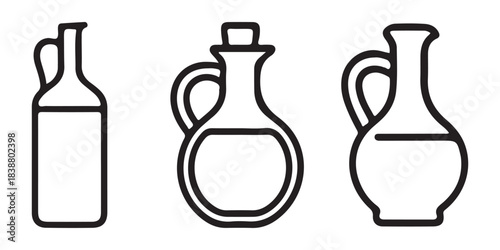 Line art icons of oil and vinegar carafes for kitchen and cooking applications.