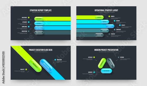 Modern Review Four Five Two Three Option Infographic Slide Template Vector Illustration Bundle. Service Overview 4 5 2 3 Step Diagram Frame Design Collection.