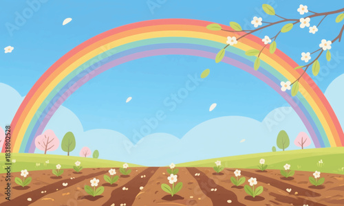 The Beauty of Rainbows in the Plantation Illustrator Artwork Banner Background Design Template 