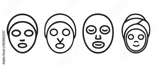 Facial beauty mask and skincare routine line icons vector set.