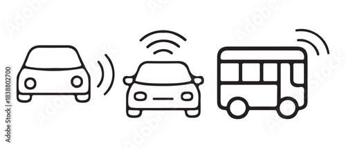 Connected vehicles icon set, smart cars and bus transportation.