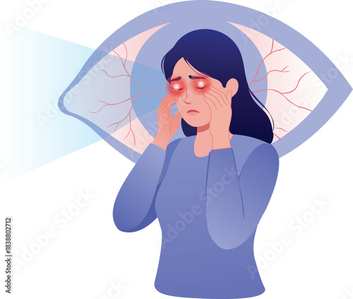 Woman with Eye Strain and Redness Pain