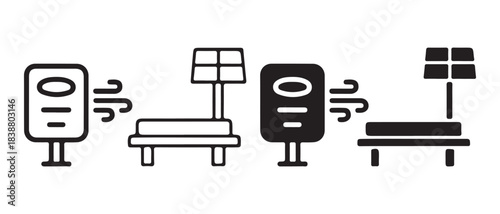 A set of industrial scale icons in outline and solid styles for weighing concepts.