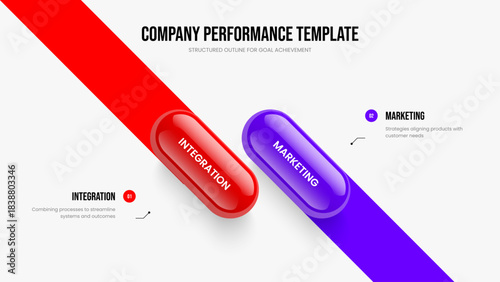 Project Report Slide Layout Vector Illustration. Enterprise Introduction 2 Element Diagram Slideshow Template. Advertising Solution Two Step Infographic Presentation Design.