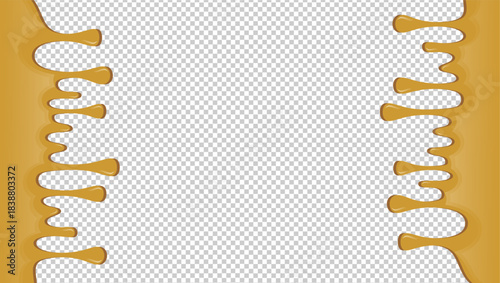 Hot chocolate drip illustration. Melting chocolate on transparent background. Drippy ice cream vector design. Wavy choco melt border. Brown chocolate drips illustration.