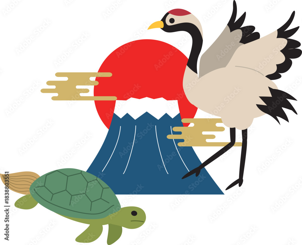 Naklejka premium 鶴と亀 縁起物