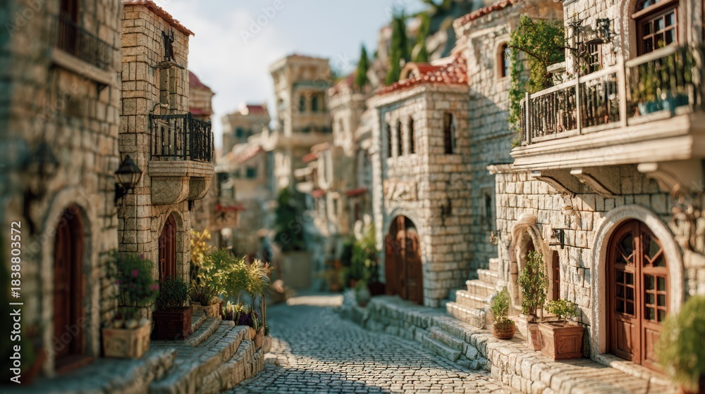 Fototapeta premium Quaint Stone Streets of a Mediterranean Village at Morning Light