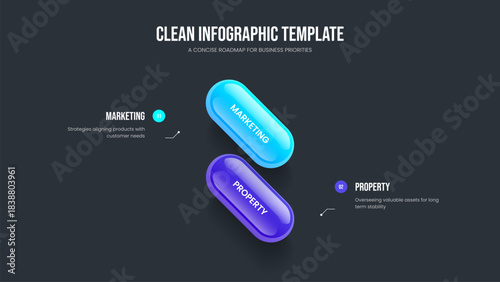 Sales Review 2 Step Infographic Slide Template. Creative Campaign Two Element Diagram Presentation Layout. Marketing Profile Frame Design Vector Illustration.