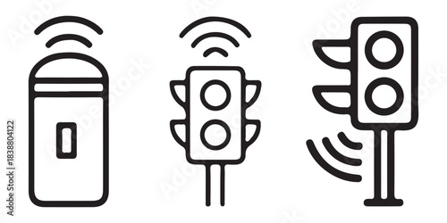 Smart city traffic management with iot devices and sensor icons.