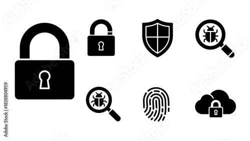 Lock and key security icon set