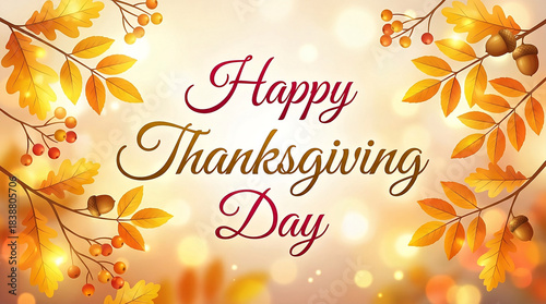 Thanksgiving greeting card with autumn leaves and frame