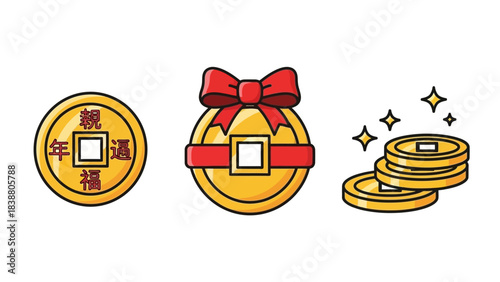 Symbolic illustrations of wealth, fortune, and prosperity, ideal for festive celebrations and financial concepts