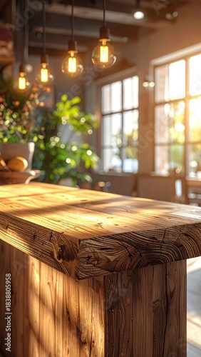 Sunny kitchen with wood countertop