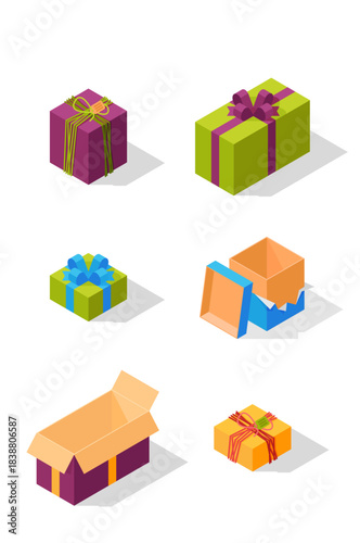 set empty wrapped cardboard gift 