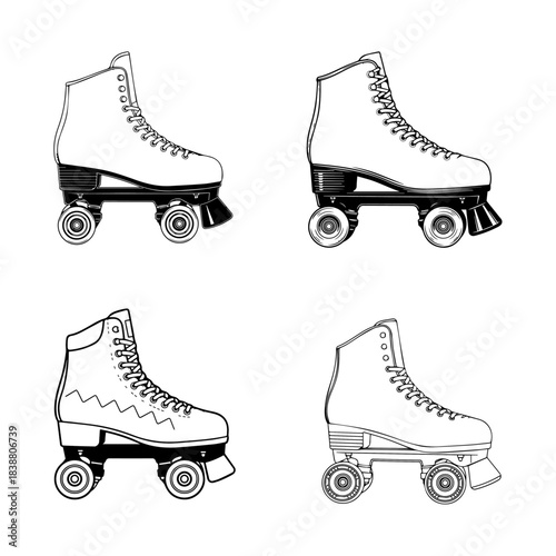 Retro  roller skate PNG isolated on transparent background, vintage quad skate with purple wheels for roller skating
