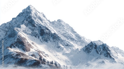 Snow-covered mountain landscape illustration with crisp peaks and serene scenery, png file with transparent background for creative design projects and digital artwork
