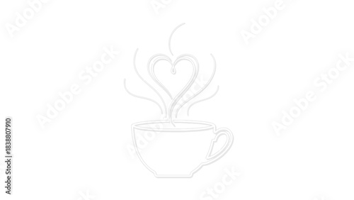 Cup of coffee with steam forming a heart shape.