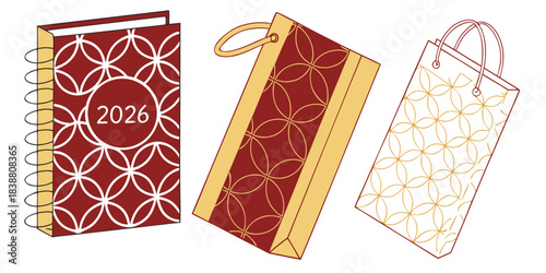 2026 planner and matching gift bags with geometric pattern on a white background