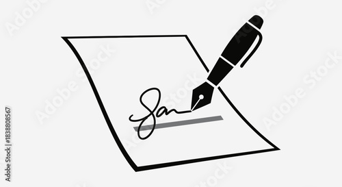 Signature Document Icon Vector – Signing Paper Silhouette, Contract Agreement Symbol
