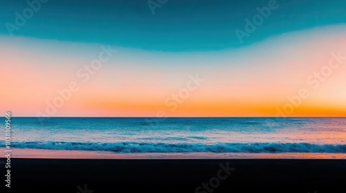 Stunning Horizon View of Calm Ocean Waves Under Colorful Sky at Sunset