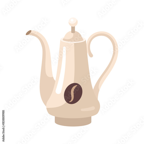 Arabic coffee pot, jug in oriental style. Vector icon, cartoon style, flat design. Porcelain coffee pot