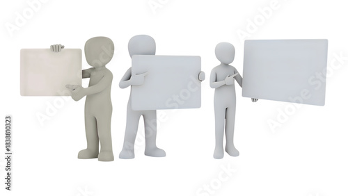 3d people holding a blank board