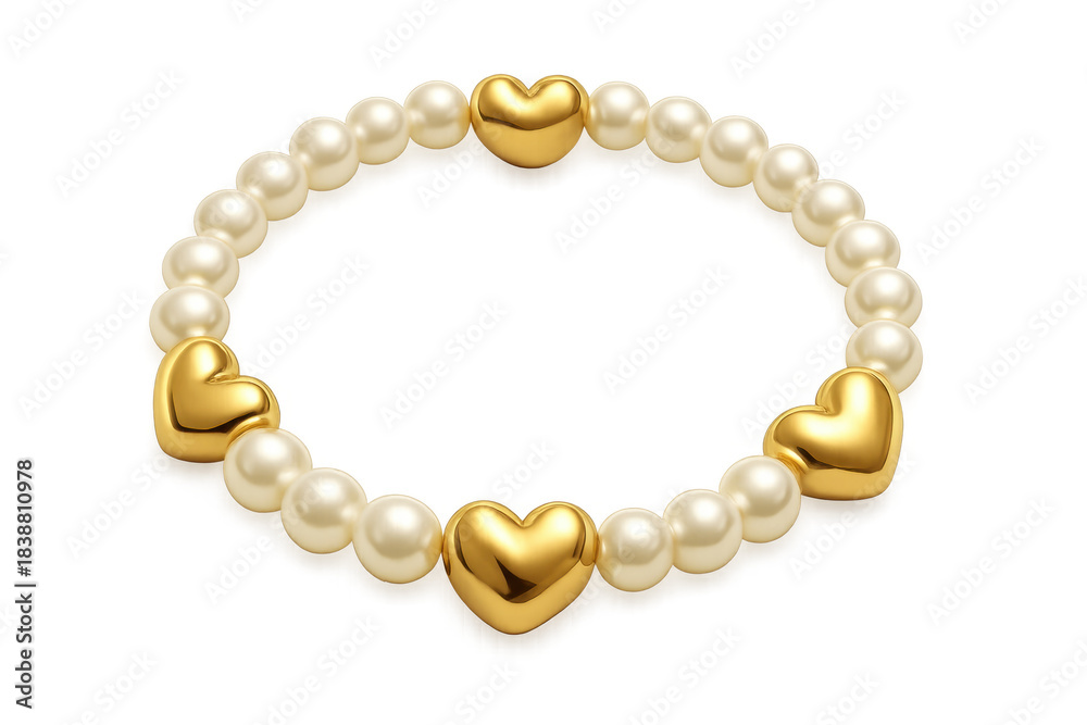 Obraz premium Pearl and gold heart bracelet on transparent background