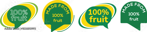100% Fruit Made From Natural Food Product Label and Badge Set.