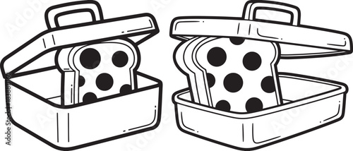 Black and White Lunch Box with Polka Dot Sandwich Vector Art.