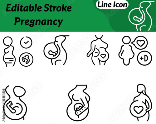 A clean and modern pregnancy icon depicting a side-profile outline of an expecting mother with a rounded belly. Representing maternity prenatal health and nurturing care.The soft flowing lines convey.