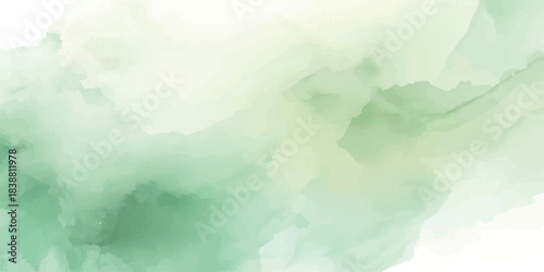 Soft watercolor green sky background with white cloud texture. Light and airy abstract style, fresh and simple.summer green sky banner light cloudy texture, Clouds white patterns on bright green.