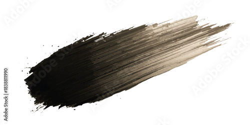 Abstract black and gray ink brush stroke on white background with dynamic sweeping motion and splatter effects. Line, box, brushes, grunge, paint, page, border. Vector brush stock illustrator.