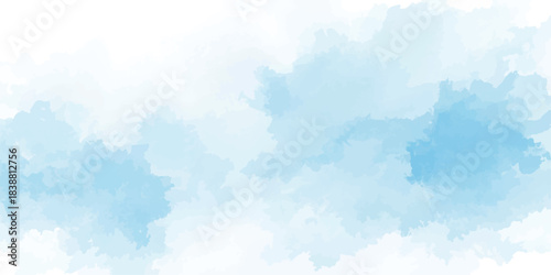 Soft watercolor blue sky background with white cloud texture. Light and airy abstract style, fresh and simple.summer blue sky banner light cloudy texture, Clouds white patterns on bright blue.