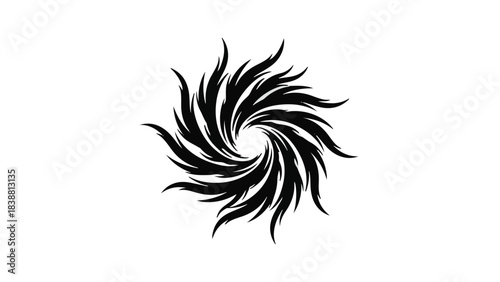 Abstract swirling black and white feather vortex creating a sense of motion and energy