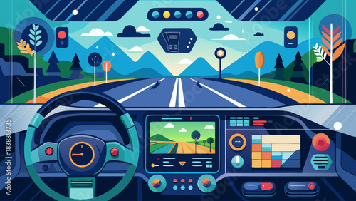 A cartoon drawing of a car with a dashboard that has a clock on it. The clock is showing the time as 10:00