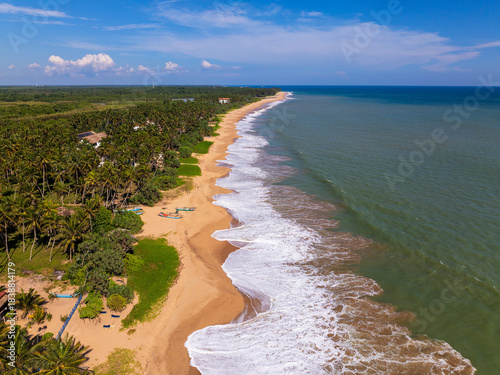 Aerial View of the Long Sandy Kahandamodara Beach, Southern Sri Lanka