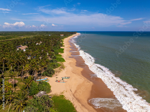 Aerial View of the Long Sandy Kahandamodara Beach, Southern Sri Lanka