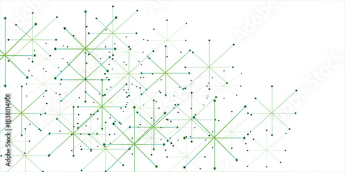 Abstract geometric background with connecting dots and lines with low poly triangle shapes. Horizontal top and bottom edging, decoration on theme of Snowfall, christmas, new year.