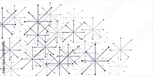 Abstract geometric background with connecting dots and lines with low poly triangle shapes. Horizontal top and bottom edging, decoration on theme of Snowfall, christmas, new year.