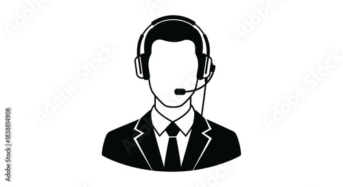 Customer Support Icon Vector – Call Center Representative Silhouette, Helpline Service Illustration