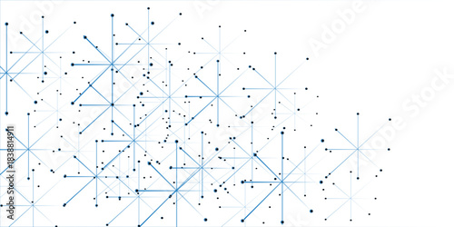 Abstract geometric background with connecting dots and lines with low poly triangle shapes. Horizontal top and bottom edging, decoration on theme of Snowfall, christmas, new year.