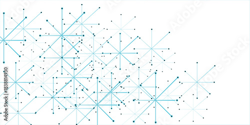 Abstract geometric background with connecting dots and lines with low poly triangle shapes. Horizontal top and bottom edging, decoration on theme of Snowfall, christmas, new year.