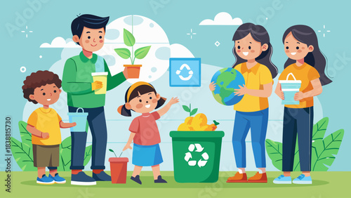 A group of people are standing in a park, with one of them holding a plant. The scene is meant to convey the importance of taking care of the environment