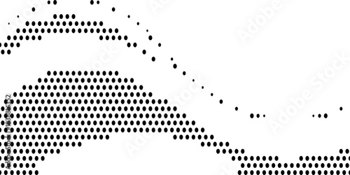 Hexagon halftone gradient texture. Abstract black grunge background. Geometric retro halftone tech overlay. Fading wavy hexagonal pattern backdrop. Vector vanishing honeycomb grunge bitmap wallpaper