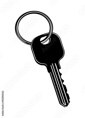 black and white key on a keychain without background