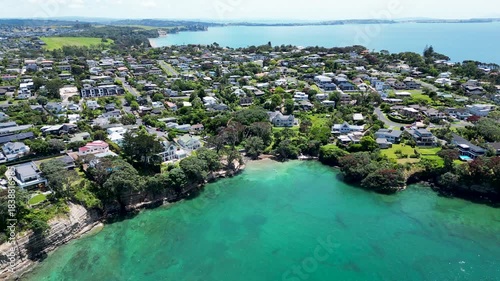 Drone Aerial View Approaching Turquoise Winstones Cove New Zealand